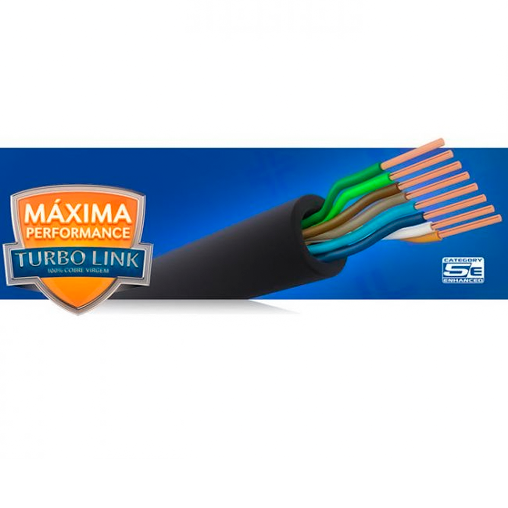 Metro Cabo de Rede Lan Expert Turbo Link 4 Pares 100% Cobre CAT5E UTP Preto
